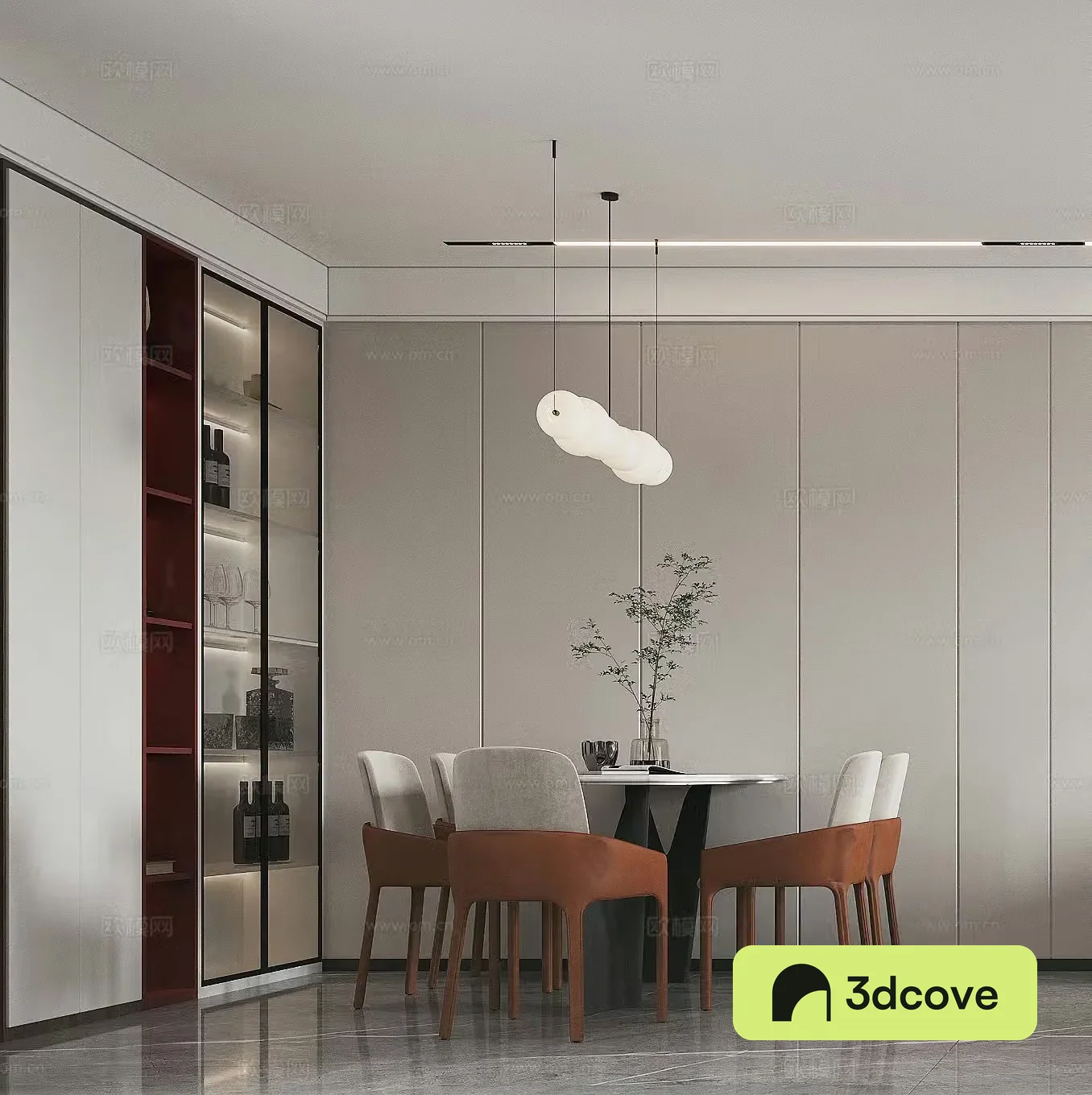 Modern restaurant Dining table Simple restaurant Wine cabinet Light luxury restaurant Chandelier Modern living restaurant