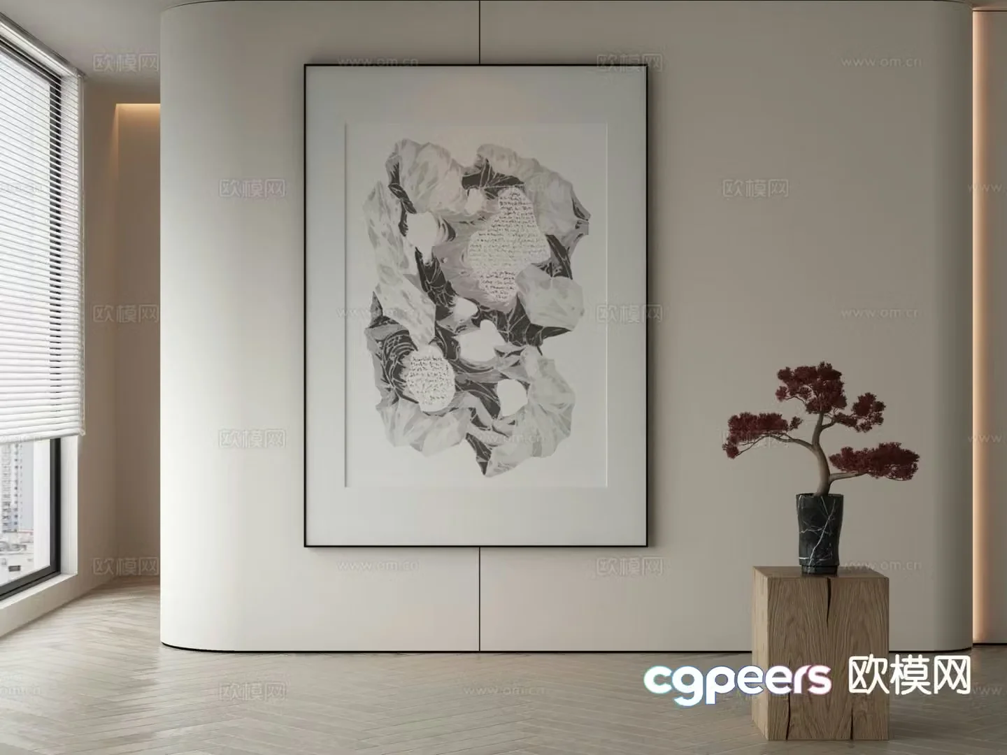 New Chinese style decorative painting black and white hanging painting 3d model