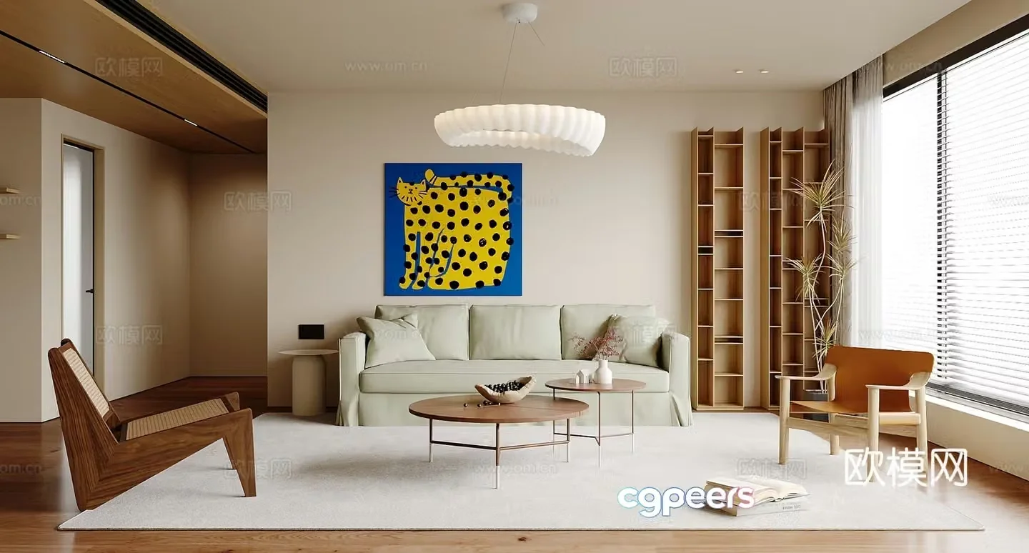 Modern Cream Living Room 3d Model