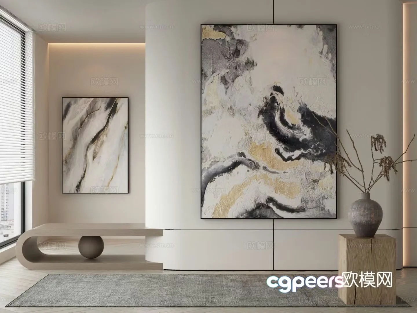 New Chinese texture painting decorative painting 3D model