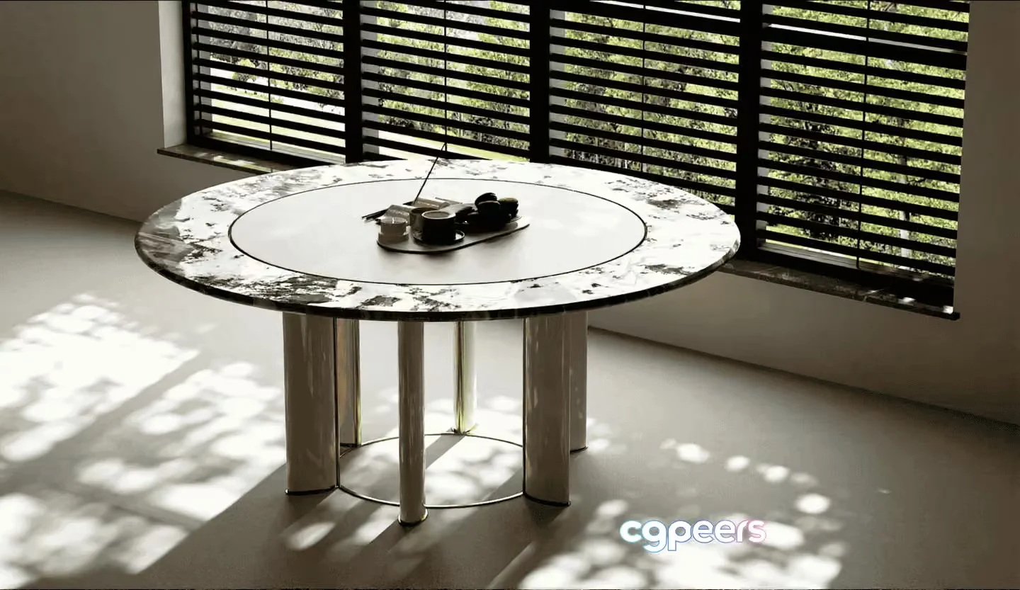 A Round Table With A White Marble Top 3D Model – 15678 – VRAY Render