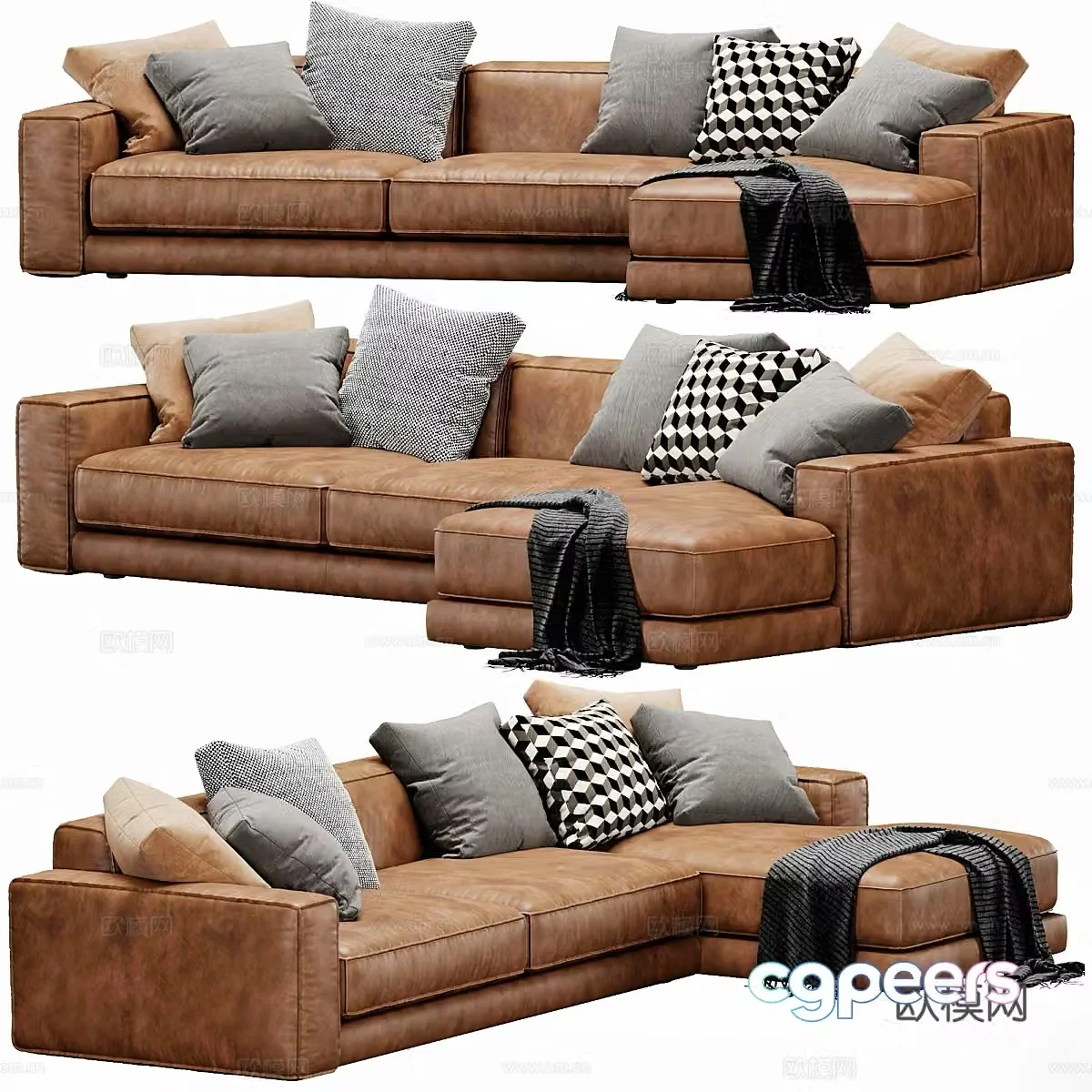 Leather sofa multi-person sofa 3d model