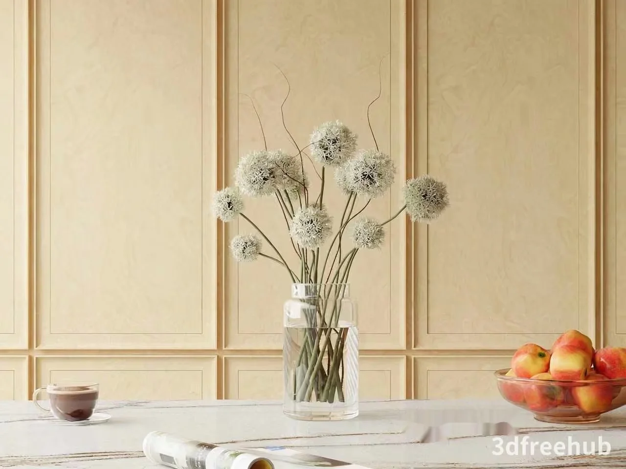 A Vase With White Flowers 3D Model – 20167 – VRAY Render