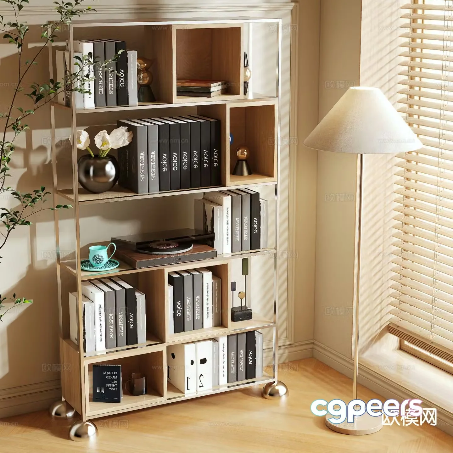 Log style bookshelf bookcase 3d model