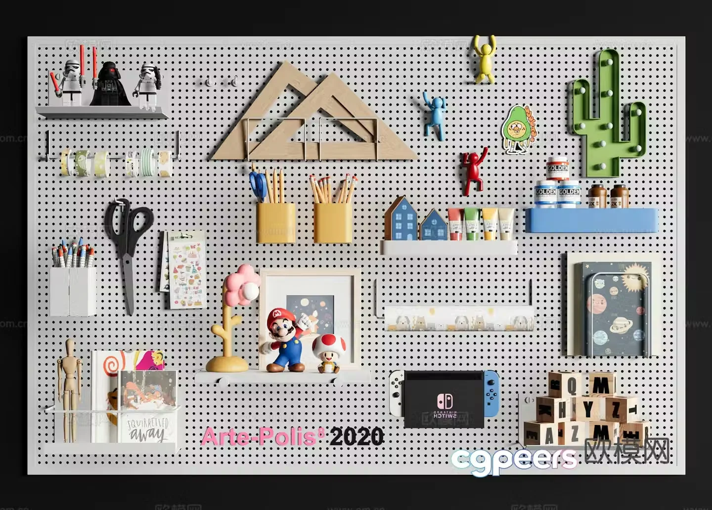 Modern pendant hole board wall decoration pendant children stationery perforated plate brush 3d model