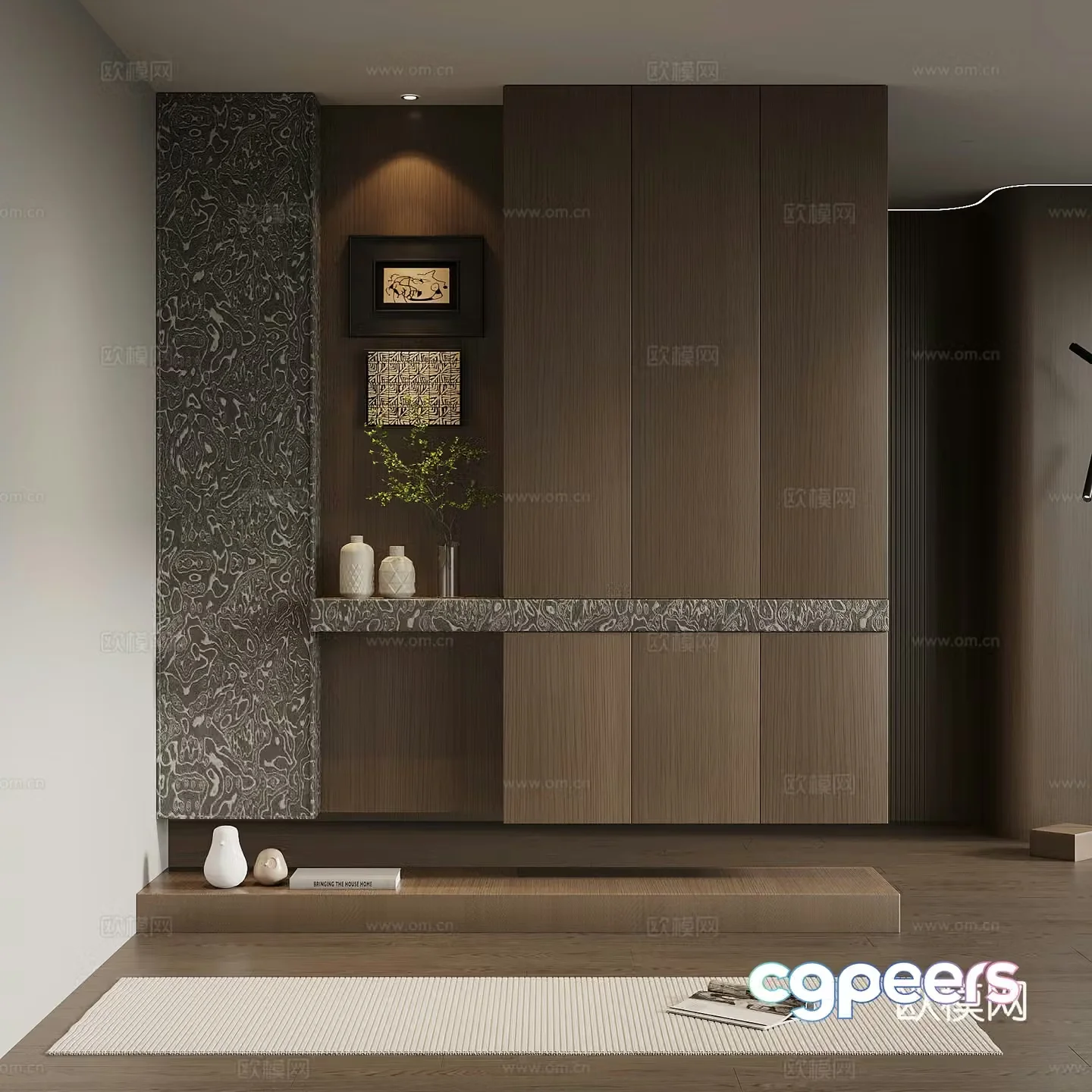 Italian minimalist porch cabinet door-entry shoe cabinet porch background 3D model