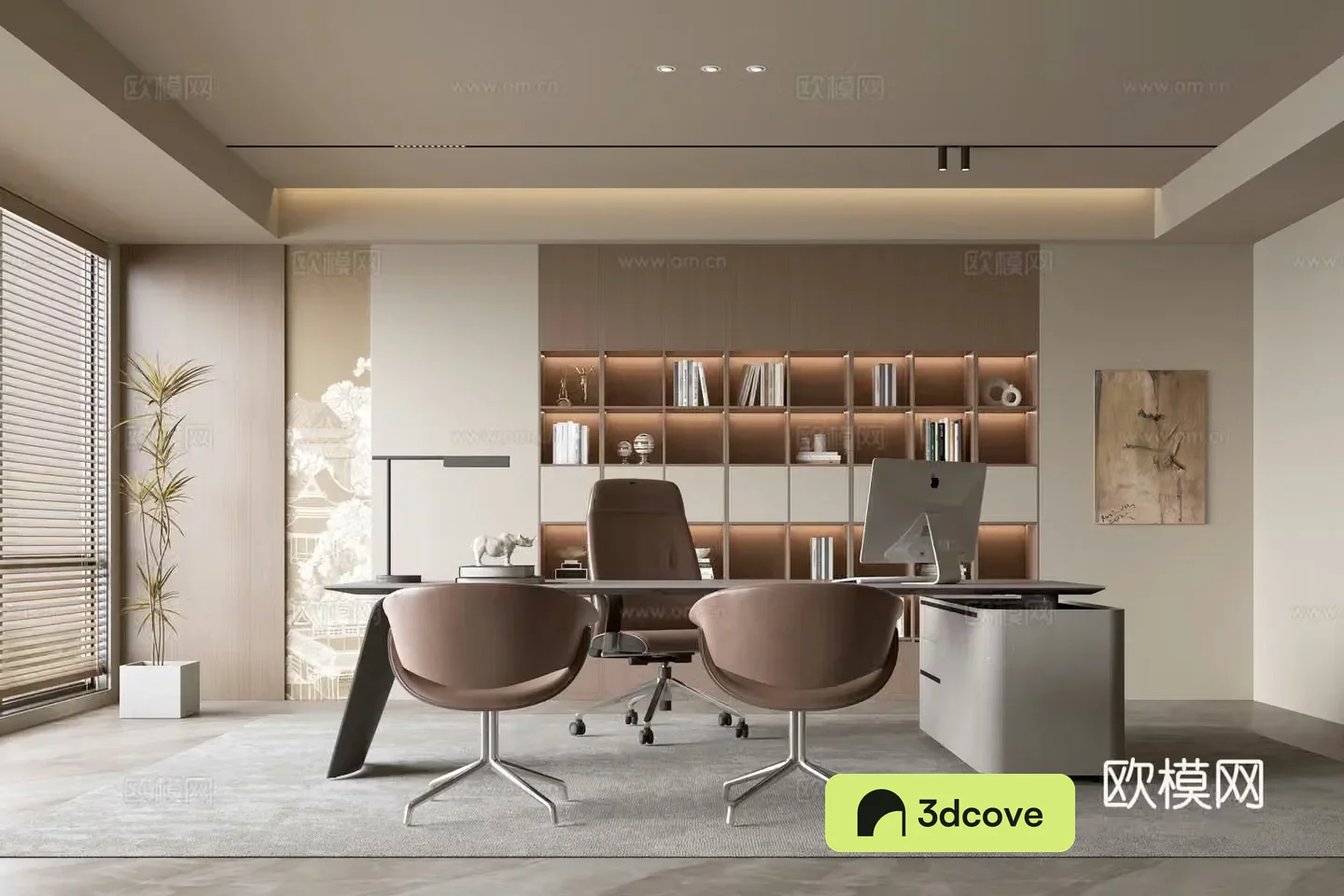 Modern office background wall bookcase office bookcase background wall solid wood office desk chair