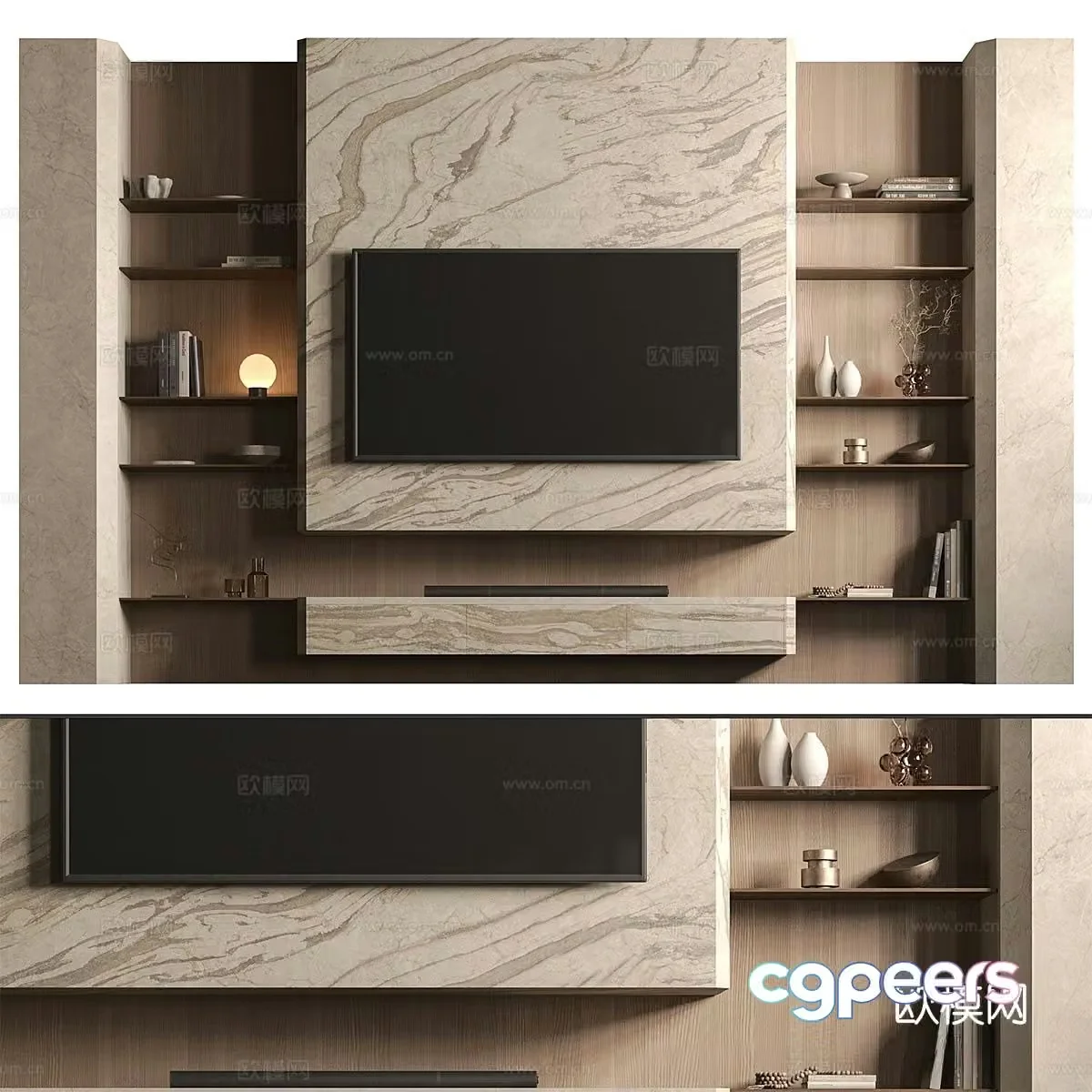 New Chinese style Wasabi TV background wall 3D model