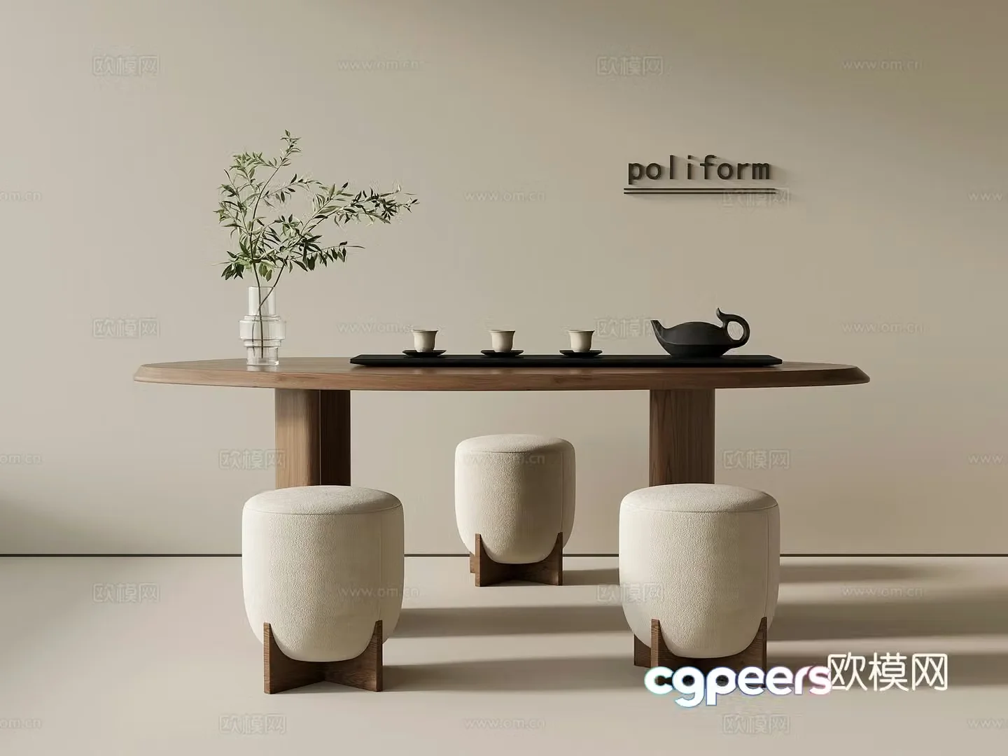 Middle-aged tea table and chair Tea table 3D model