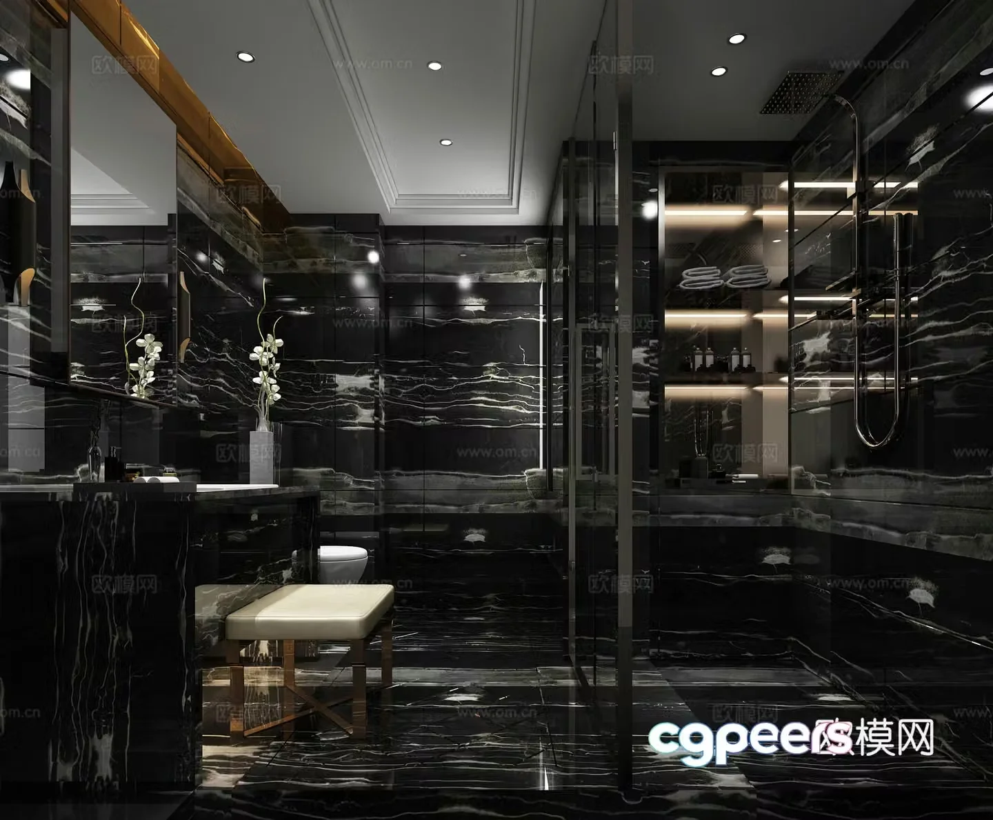 Postmodern villa model room bathroom toilet shower shower dressing table 3d model