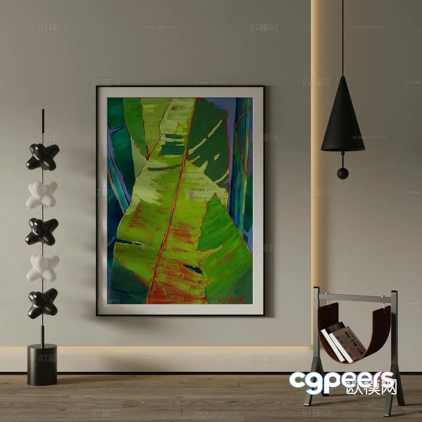 Modern decorative painting green hanging painting 3d model