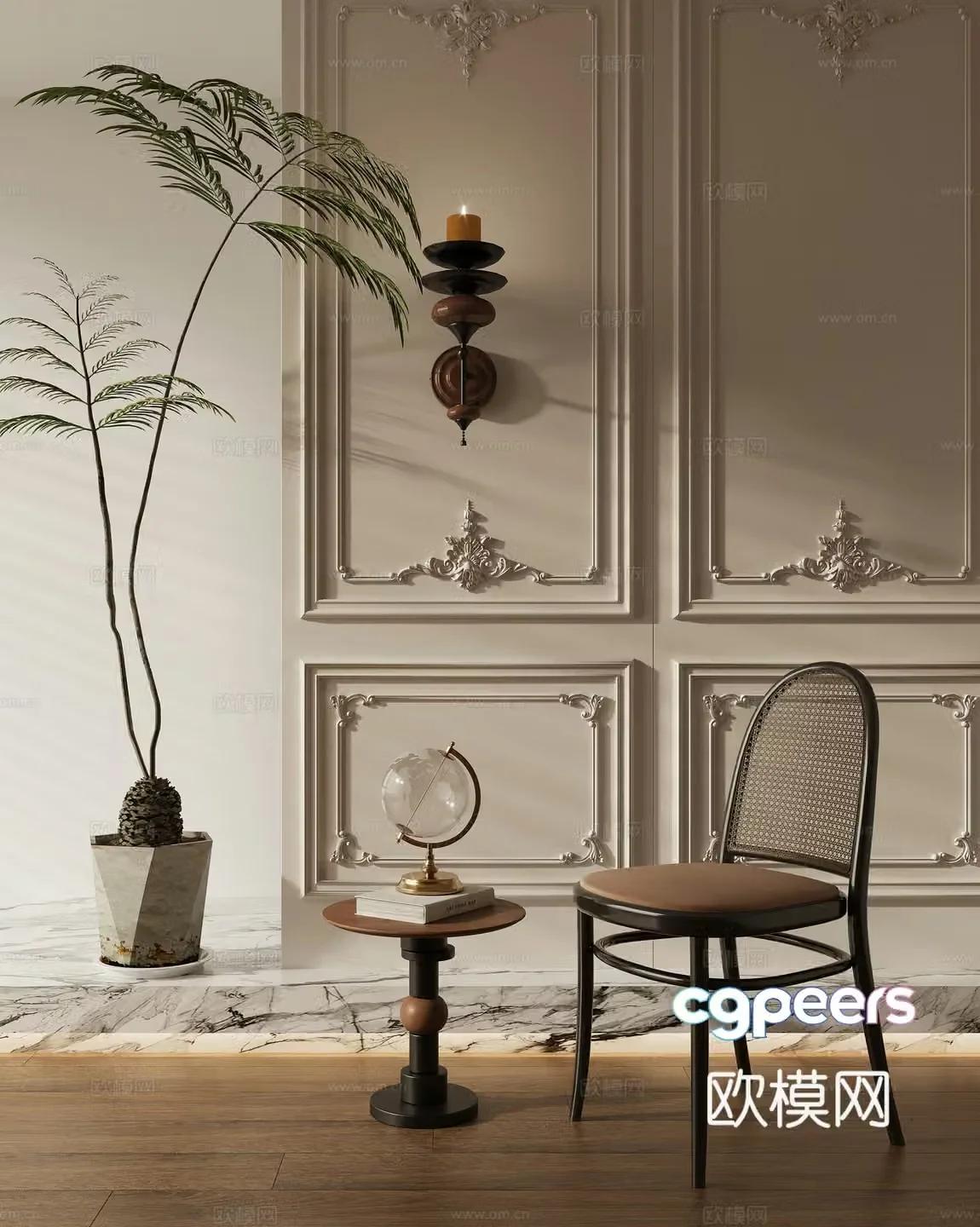 French medieval dining chair single chair 3d model