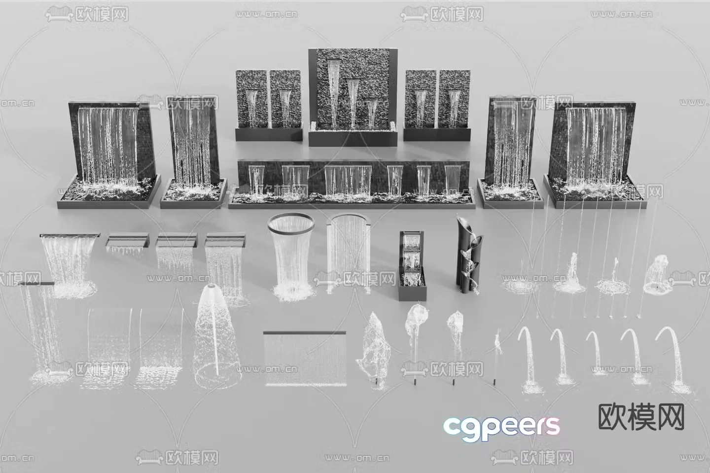 fountain flowing water waterfall water feature 3d model