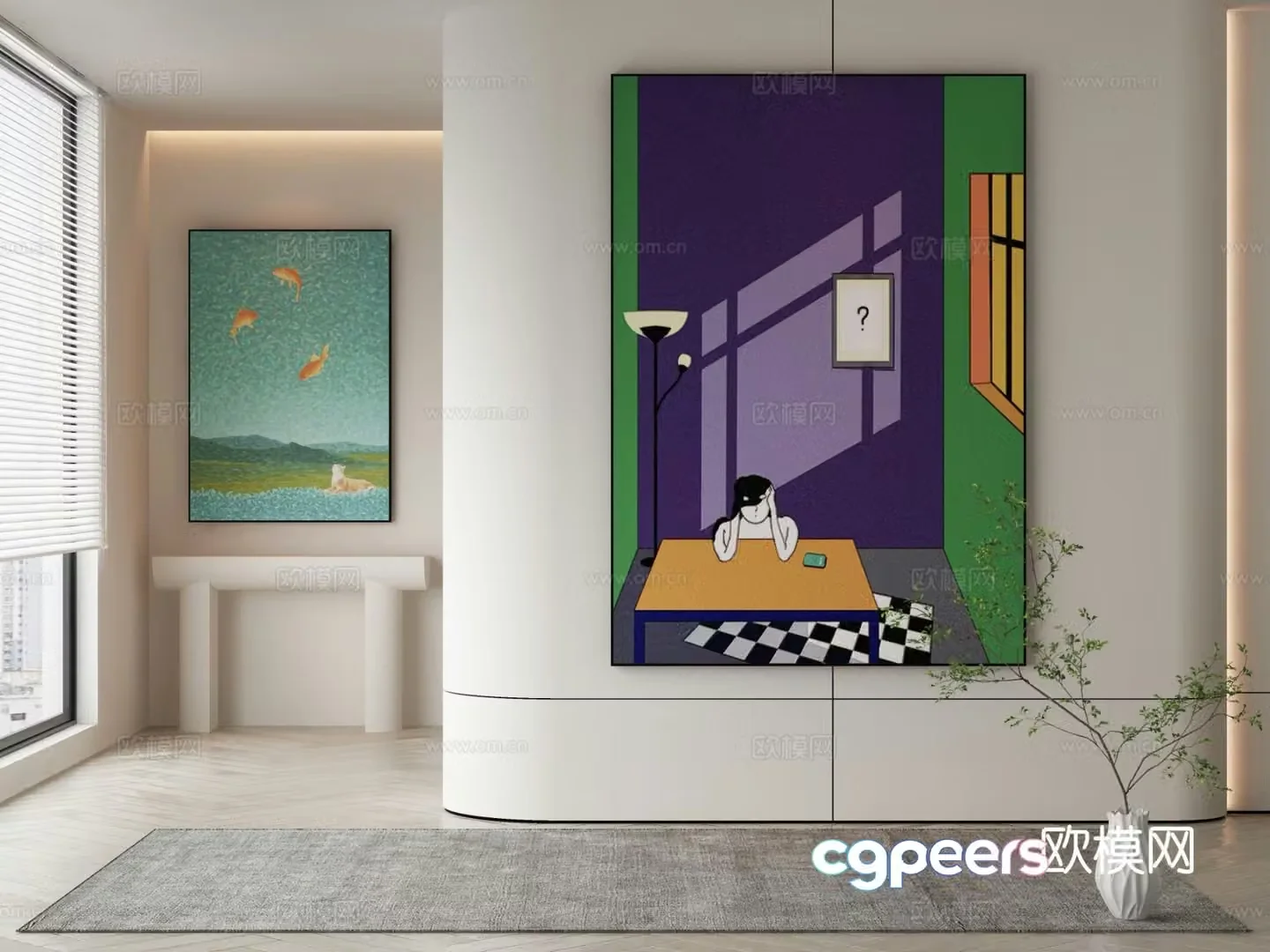Modern cartoon painting decorative painting 3d model