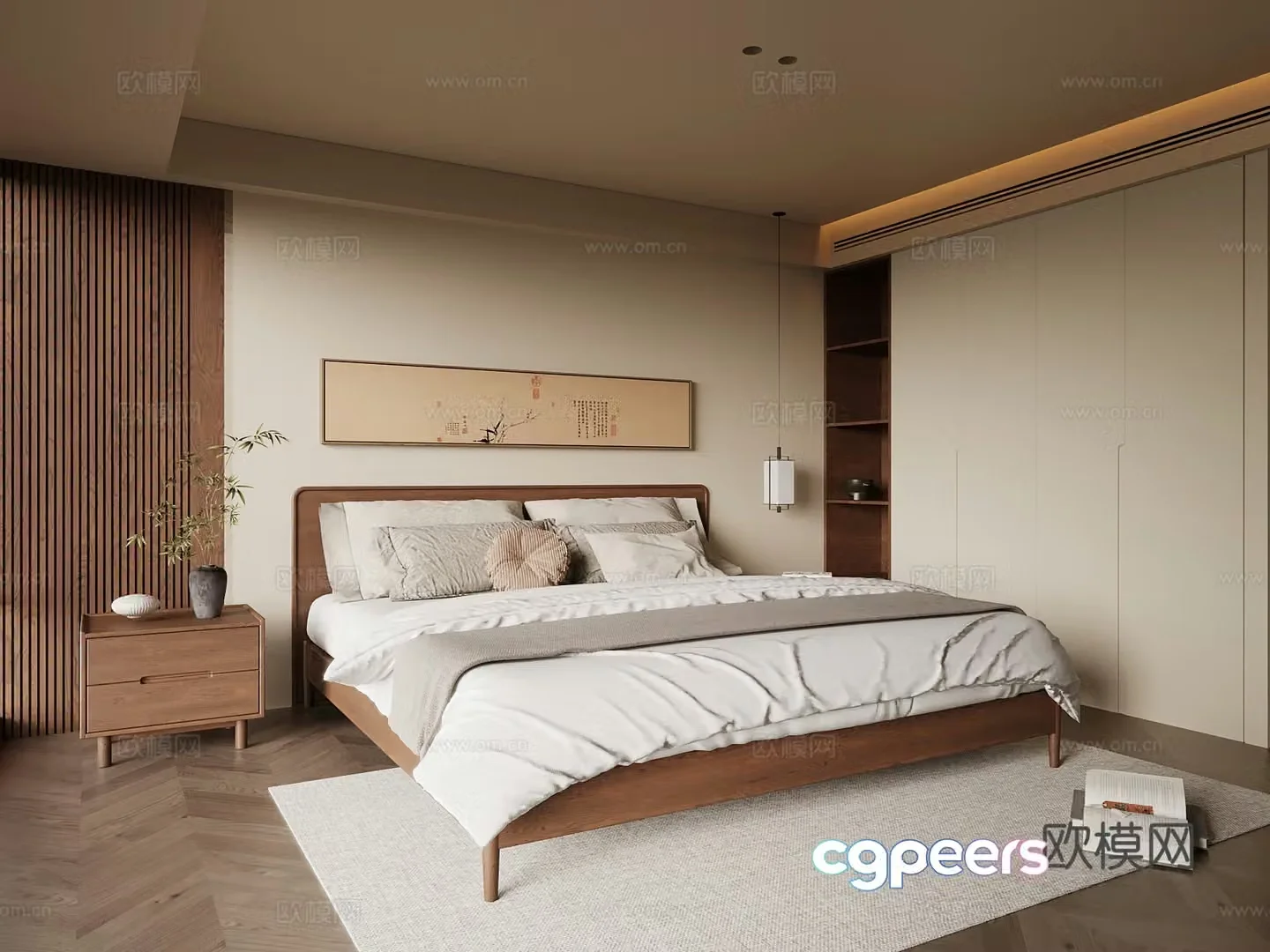 New Chinese style bedroom wardrobe double bed 3d model