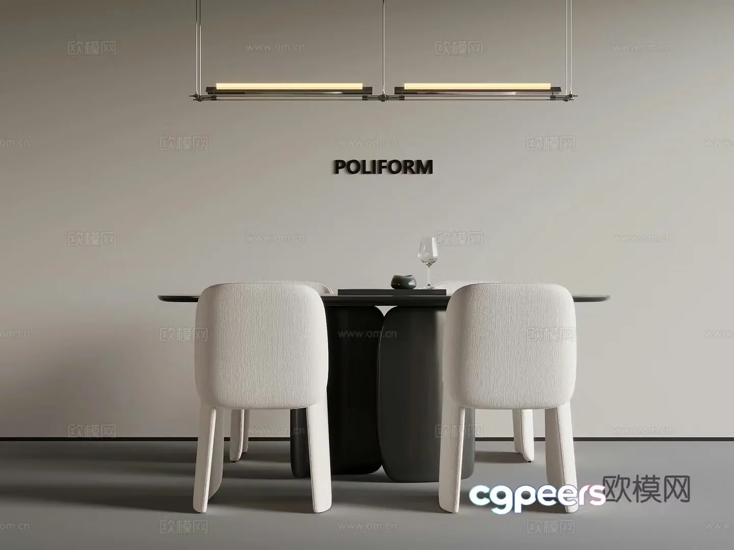 Modern simple dining table and chair chandelier 3d model