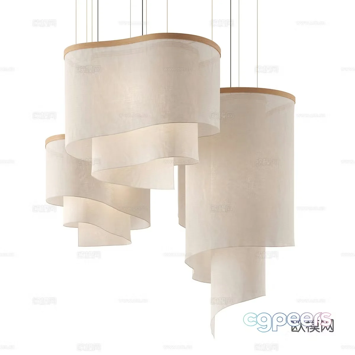 New Chinese style light luxury fabric chandeliers 3D model