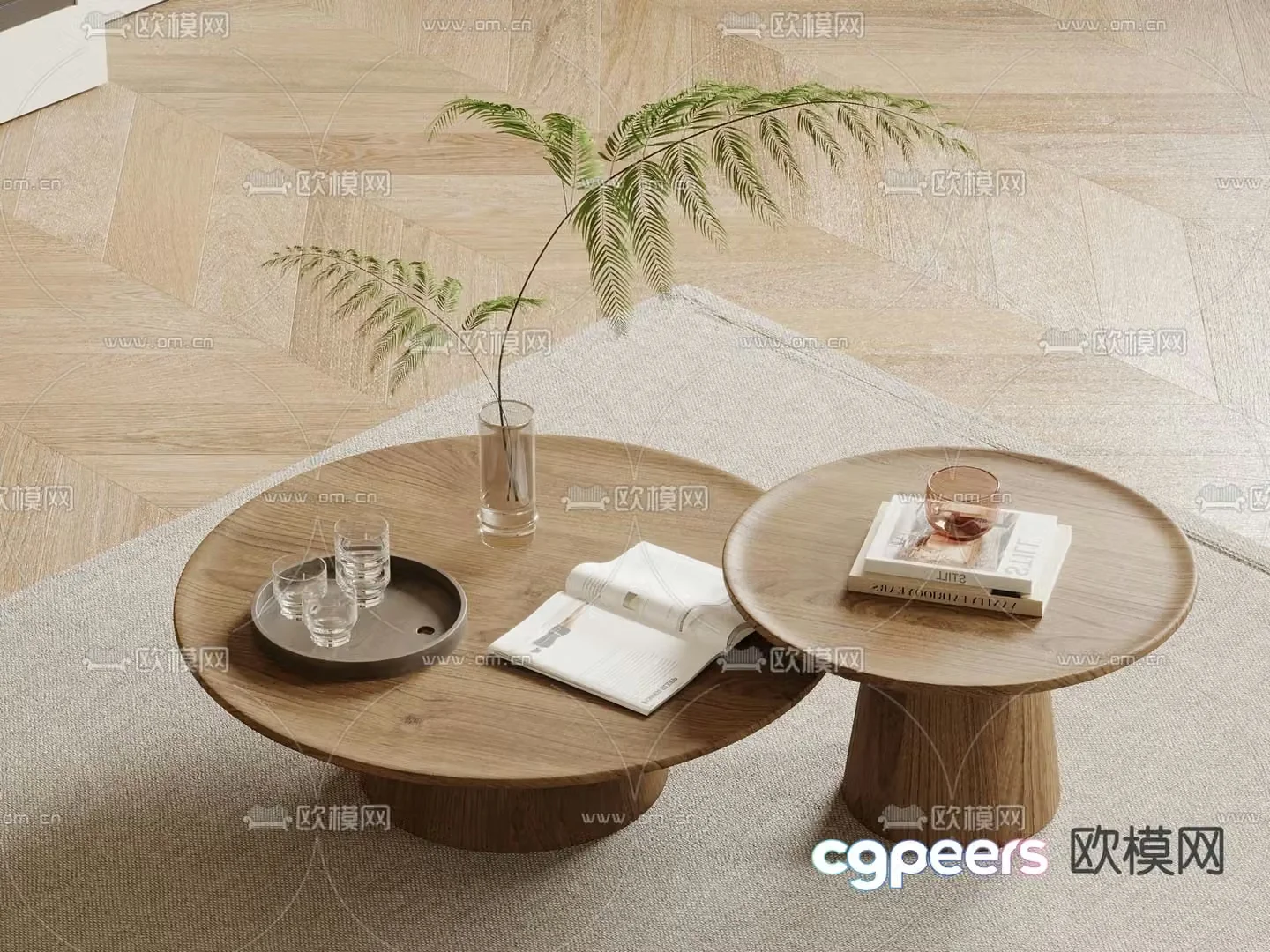 Wabi-sabi coffee table mother-and-son coffee table 3d model