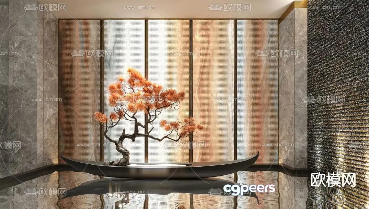 New Chinese style landscaping lobby installation 3D model
