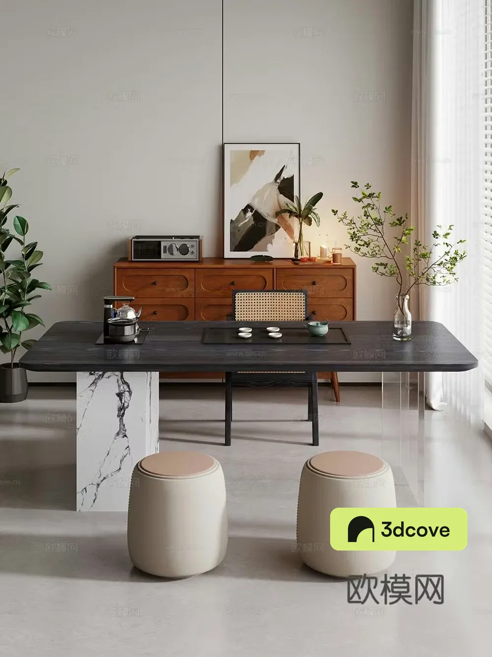 Creamy large plate table tea table and chair combination tea table tea room tea table balcony tea table