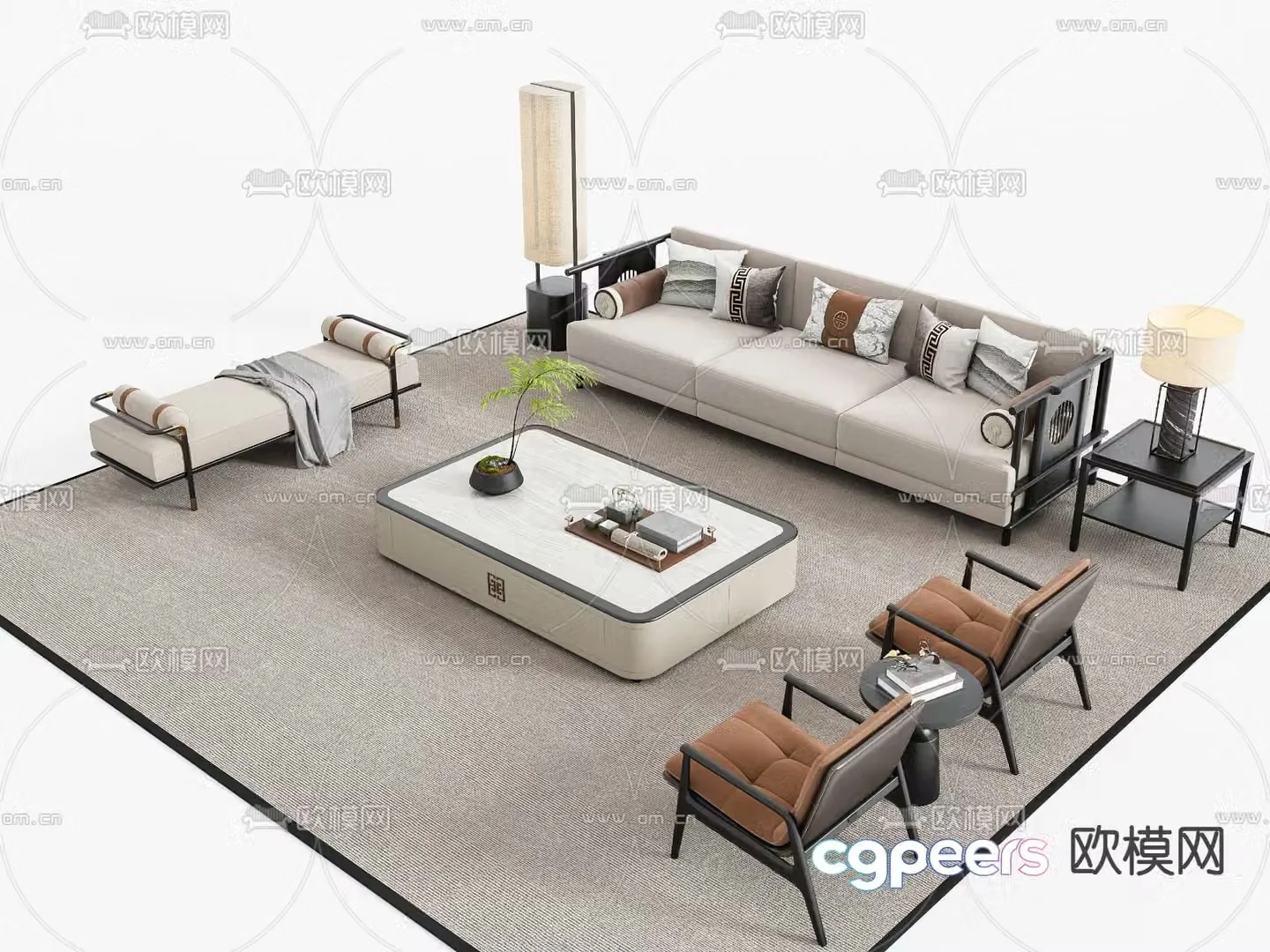 New Chinese style modular sofa 3d model