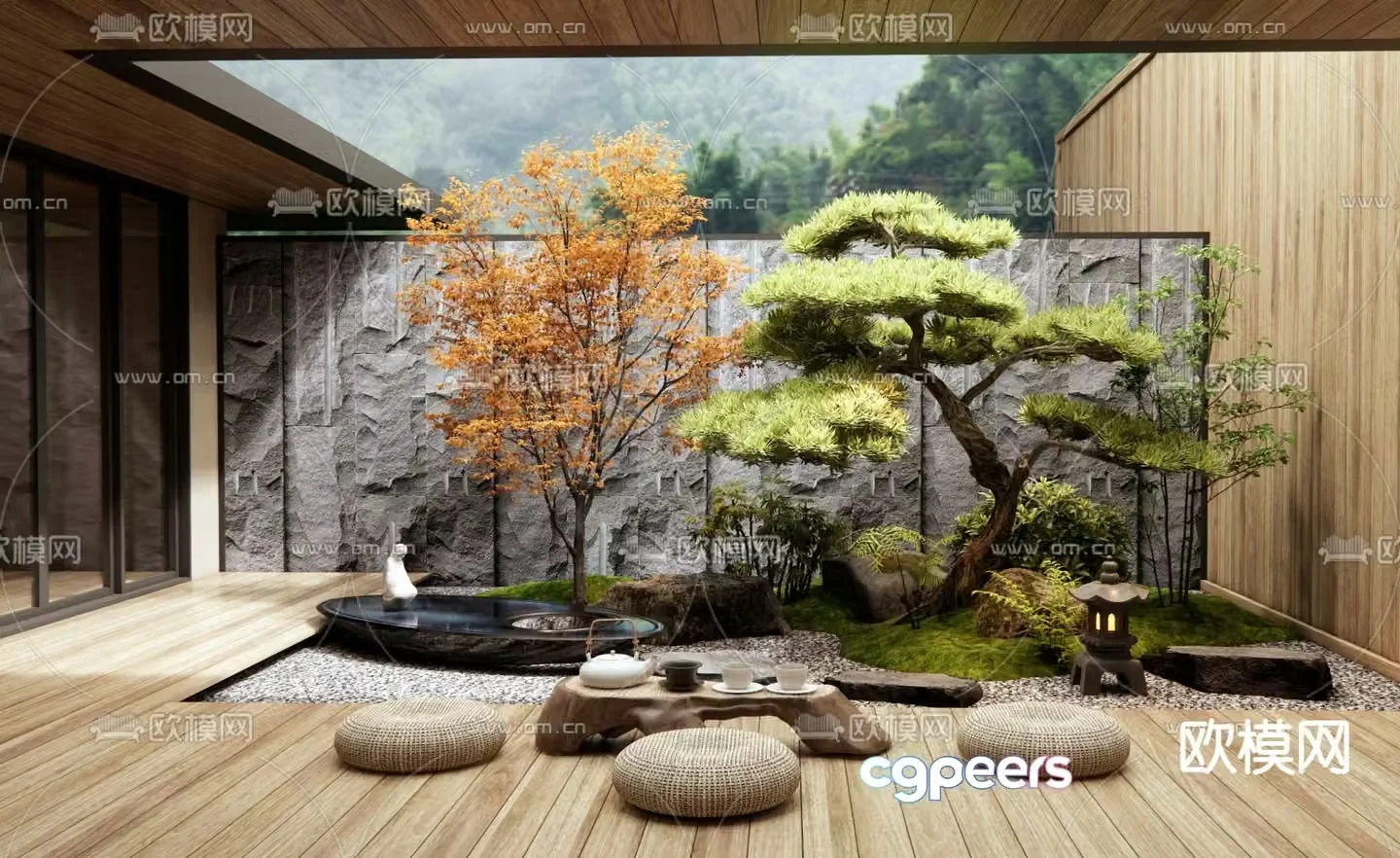 New Chinese Zen Patio Courtyard Landscape 3D Model