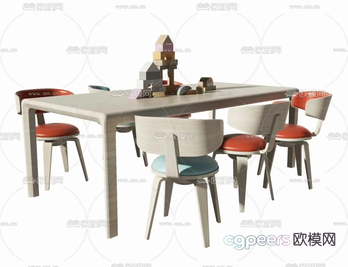 Nordic log children’s table and chair 3d model