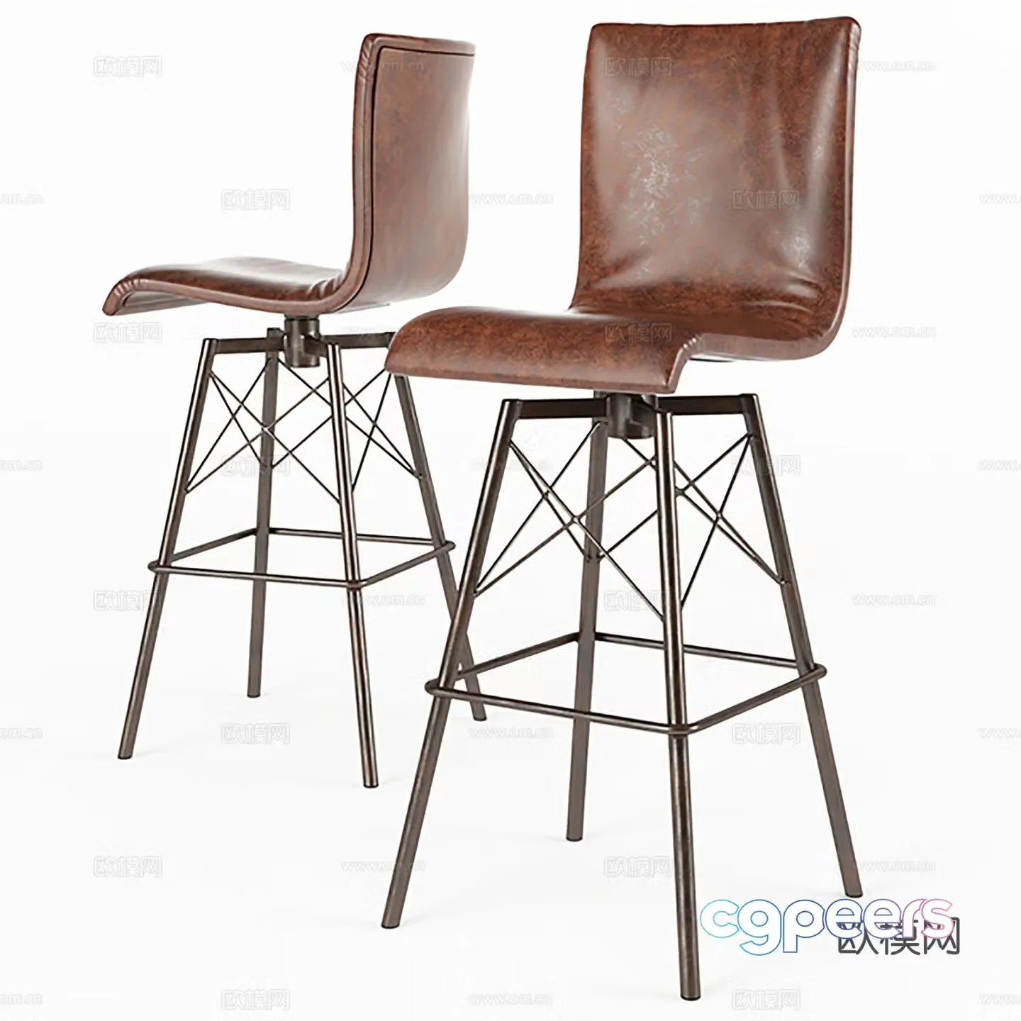 Modern bar chair Wrought iron bar chair Cafe restaurant bar chair 3d model