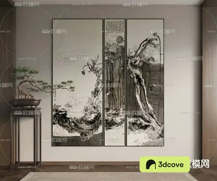 A Black And White Painting Of Trees