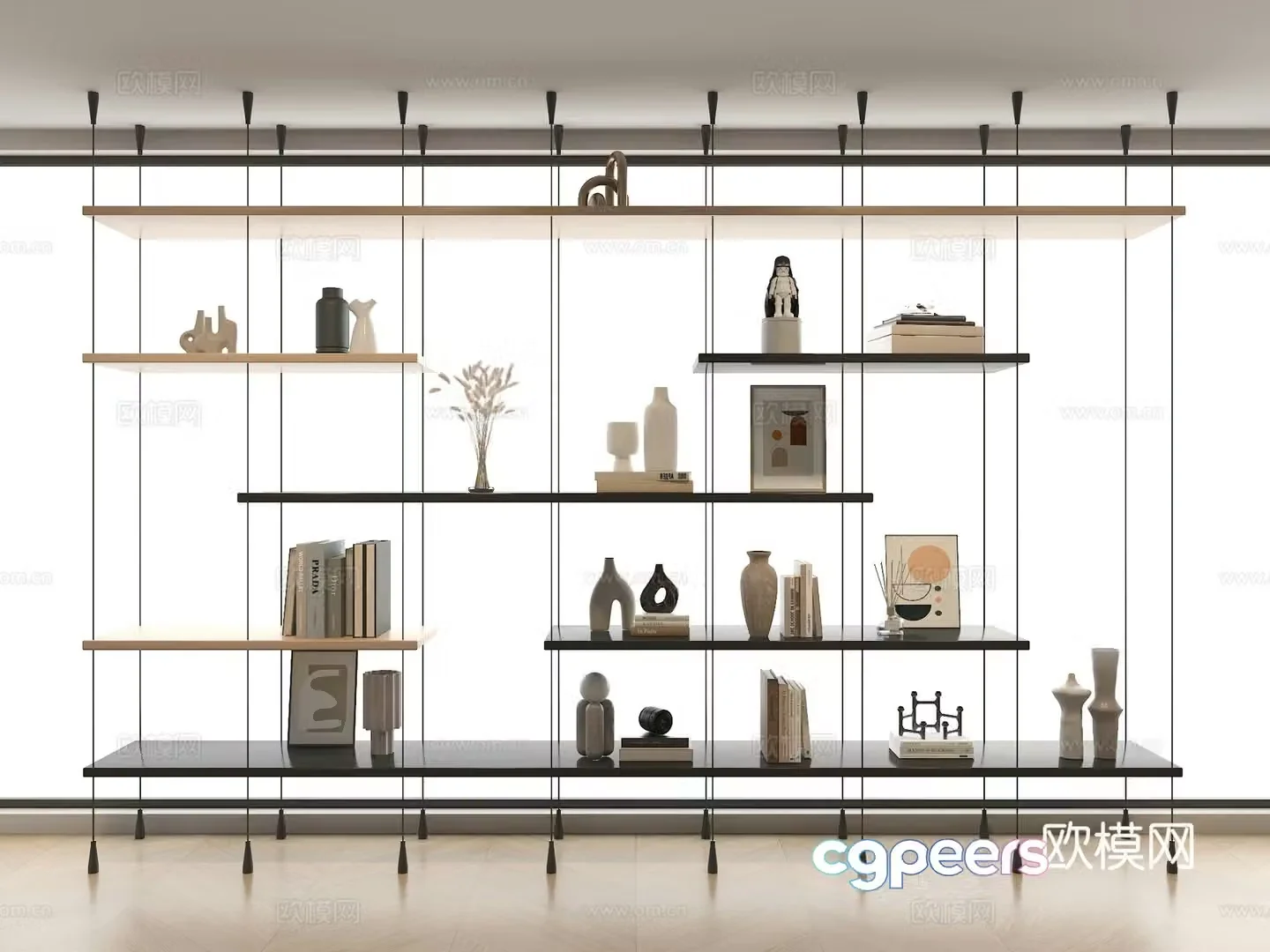 Jijian Bookshelf Modern shelf Fixed bookshelf Book decoration Ornament combination Current 3D model