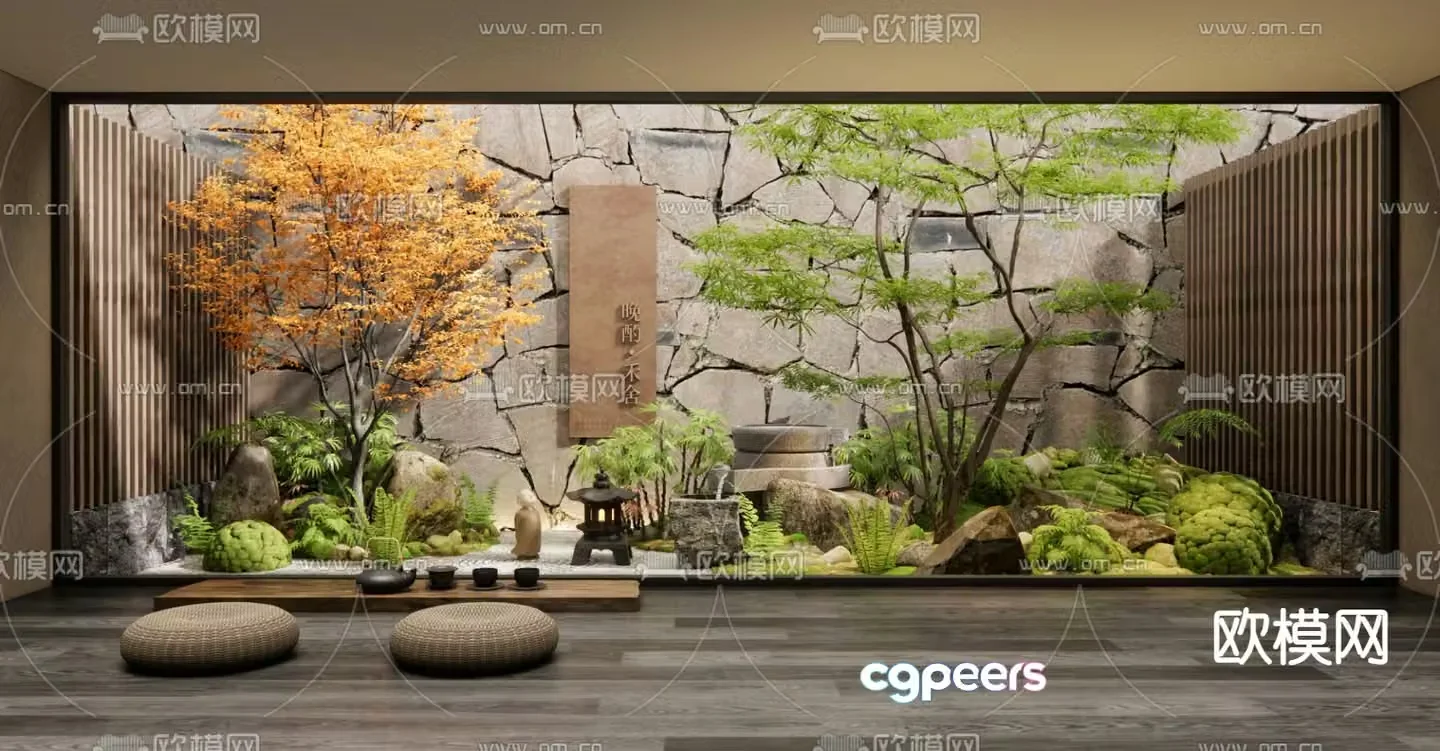 New Chinese style courtyard landscape sketch 3D model of landscaping