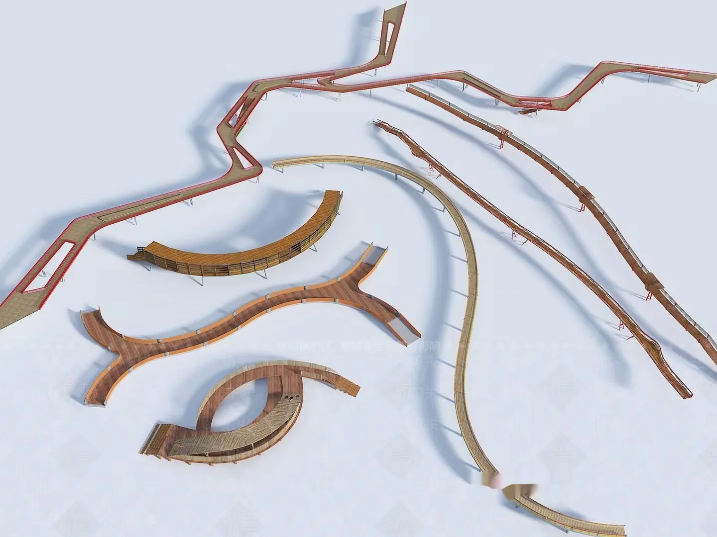 Curved Wooden Walkways 3D Model – 12264 – VRAY Render