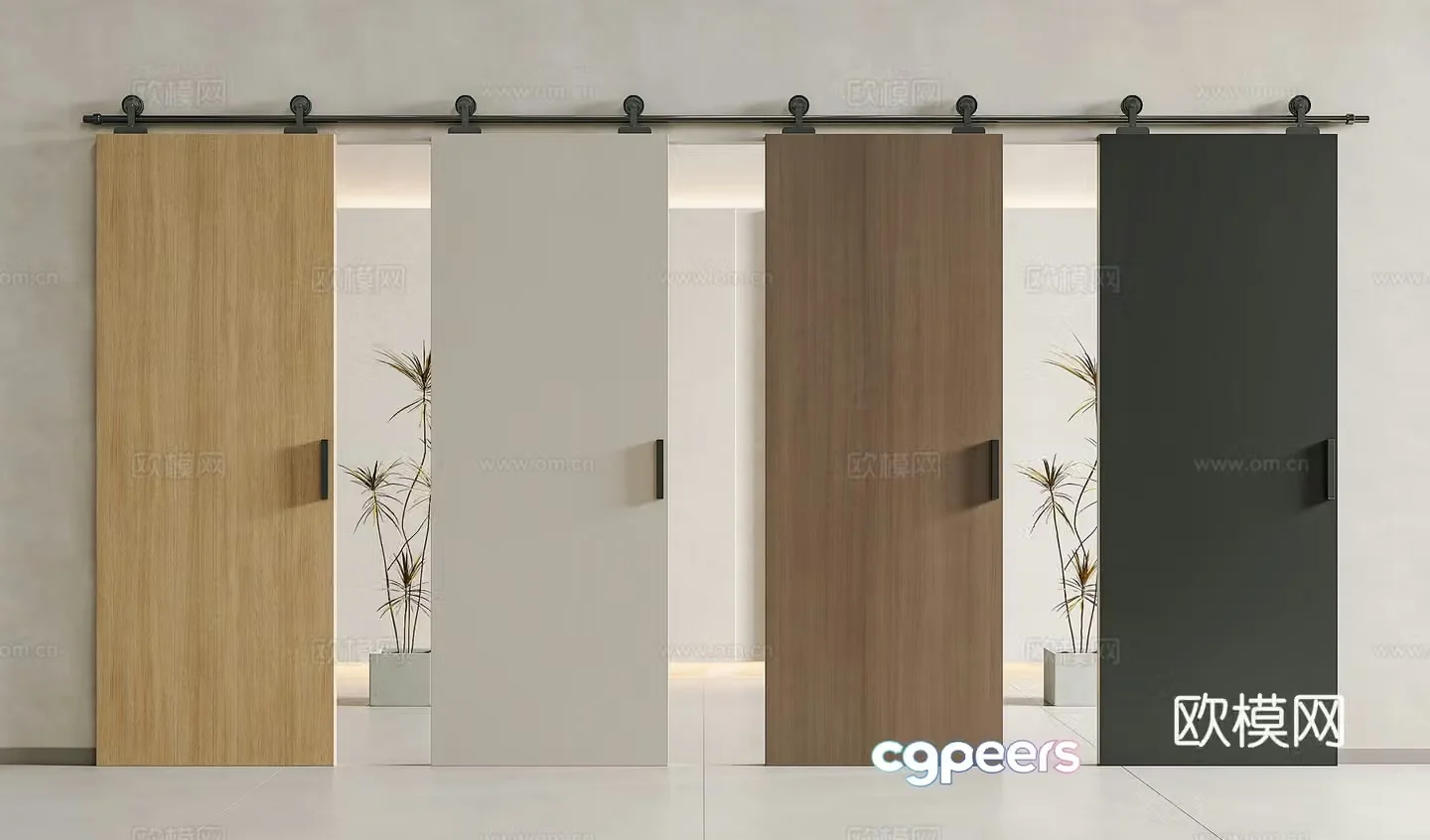 Modern sliding door sliding door hanging rail sliding door barn door solid wood barn door barn door sliding door 3d model