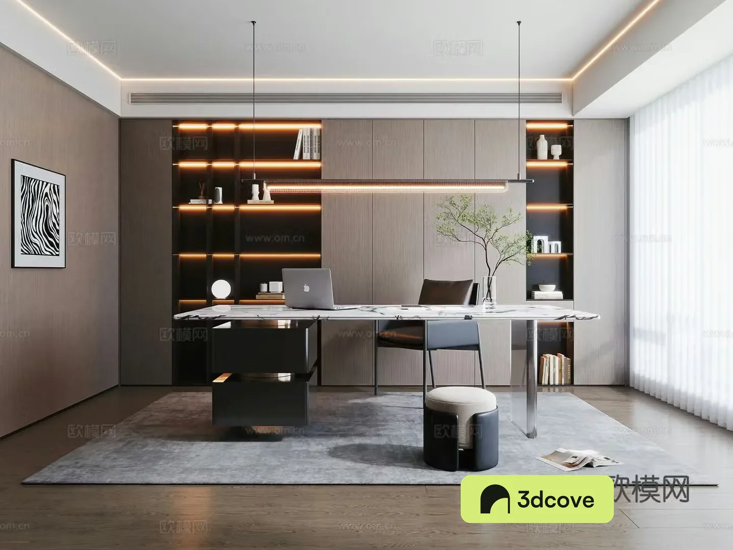Italian light luxury study Italian bookcase desk chair stool book ornament combination decorative painting
