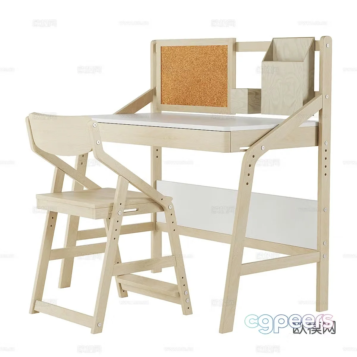 Modern Nordic log style children’s desk and chair 3d model