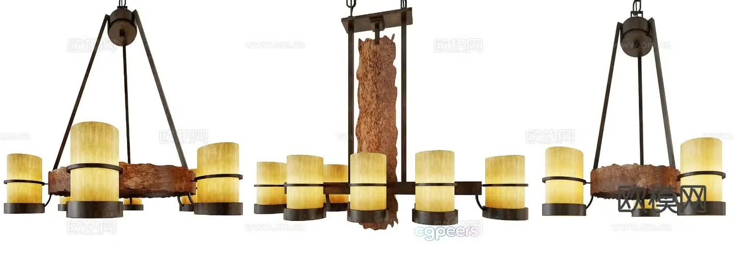 Industrial style chandelier multi-head chandelier 3d model