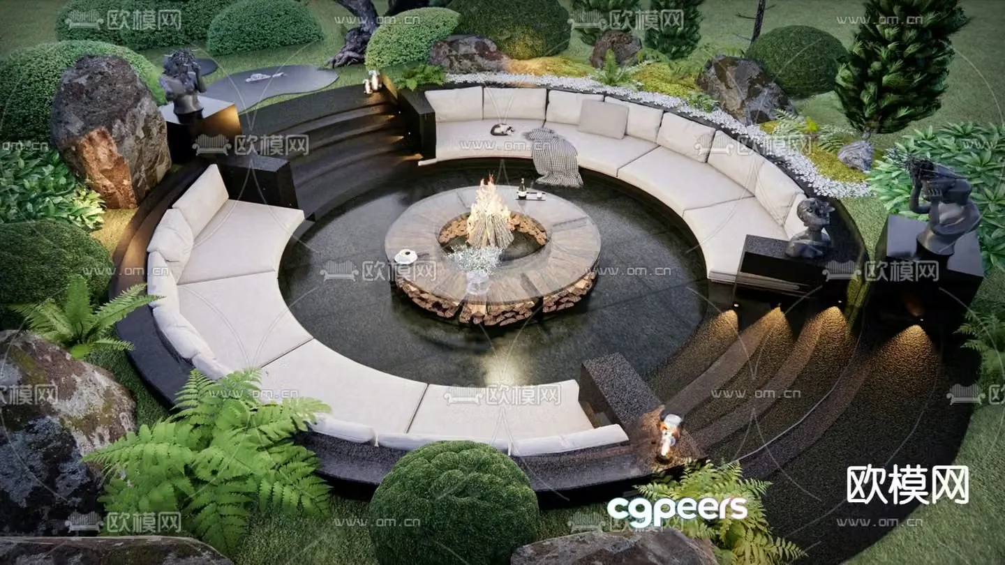 Modern outdoor landscape deck 3D model