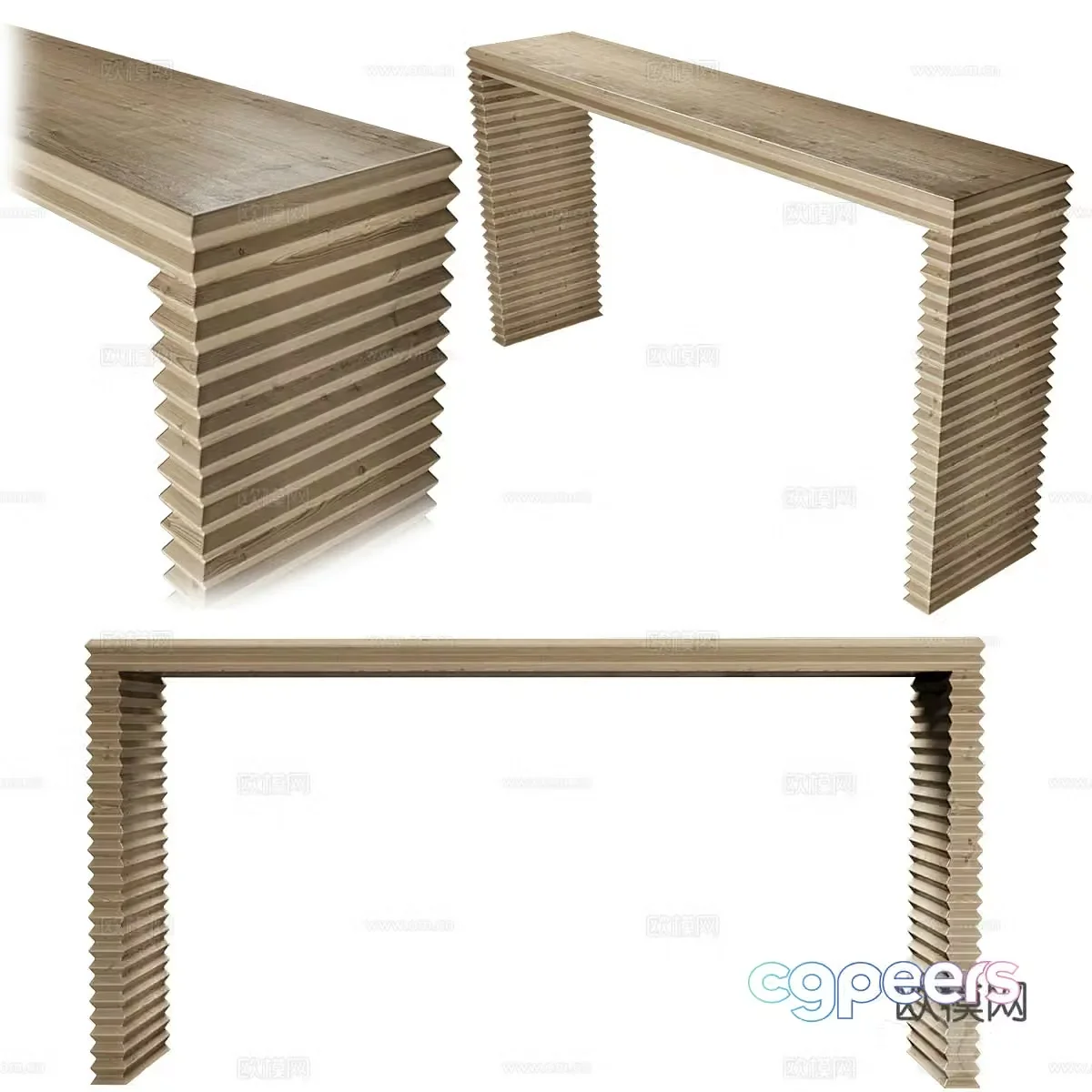 New Chinese-style solid wood end viewing platform 3D model