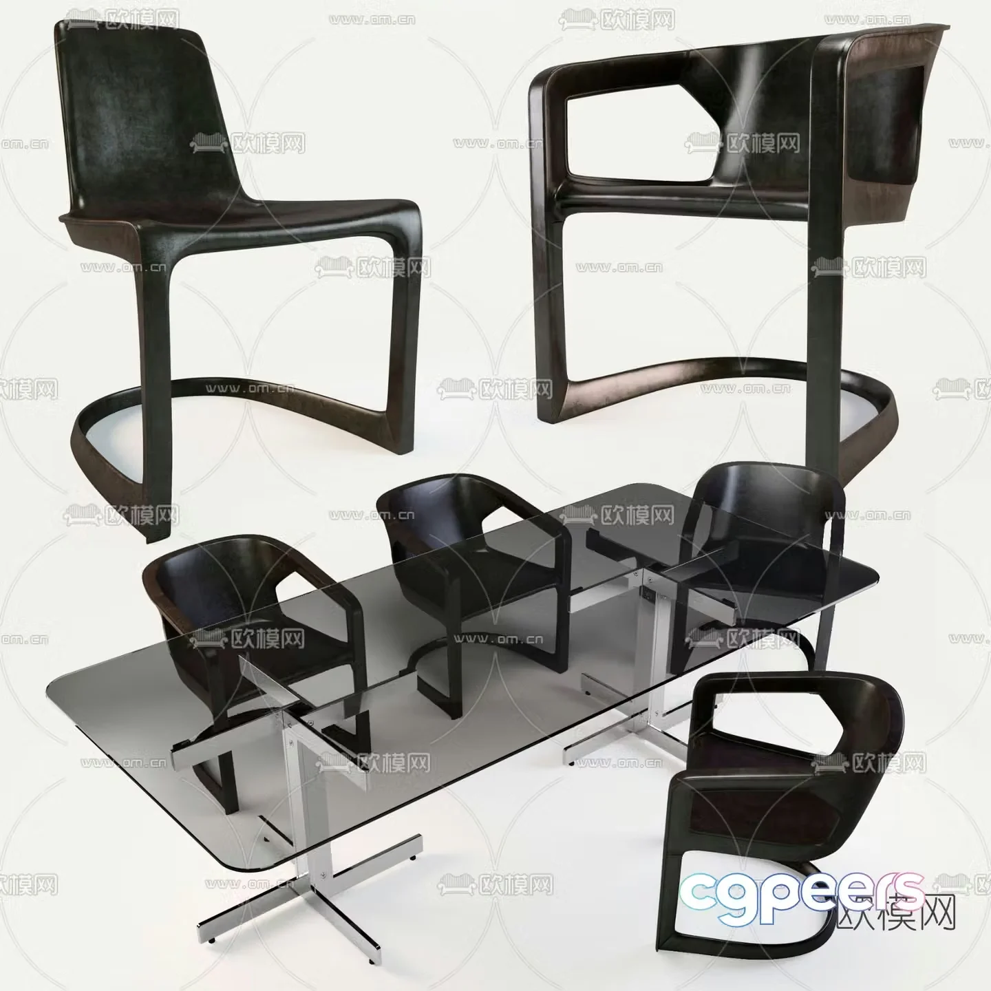 Minotti dining table and chairs 3d model