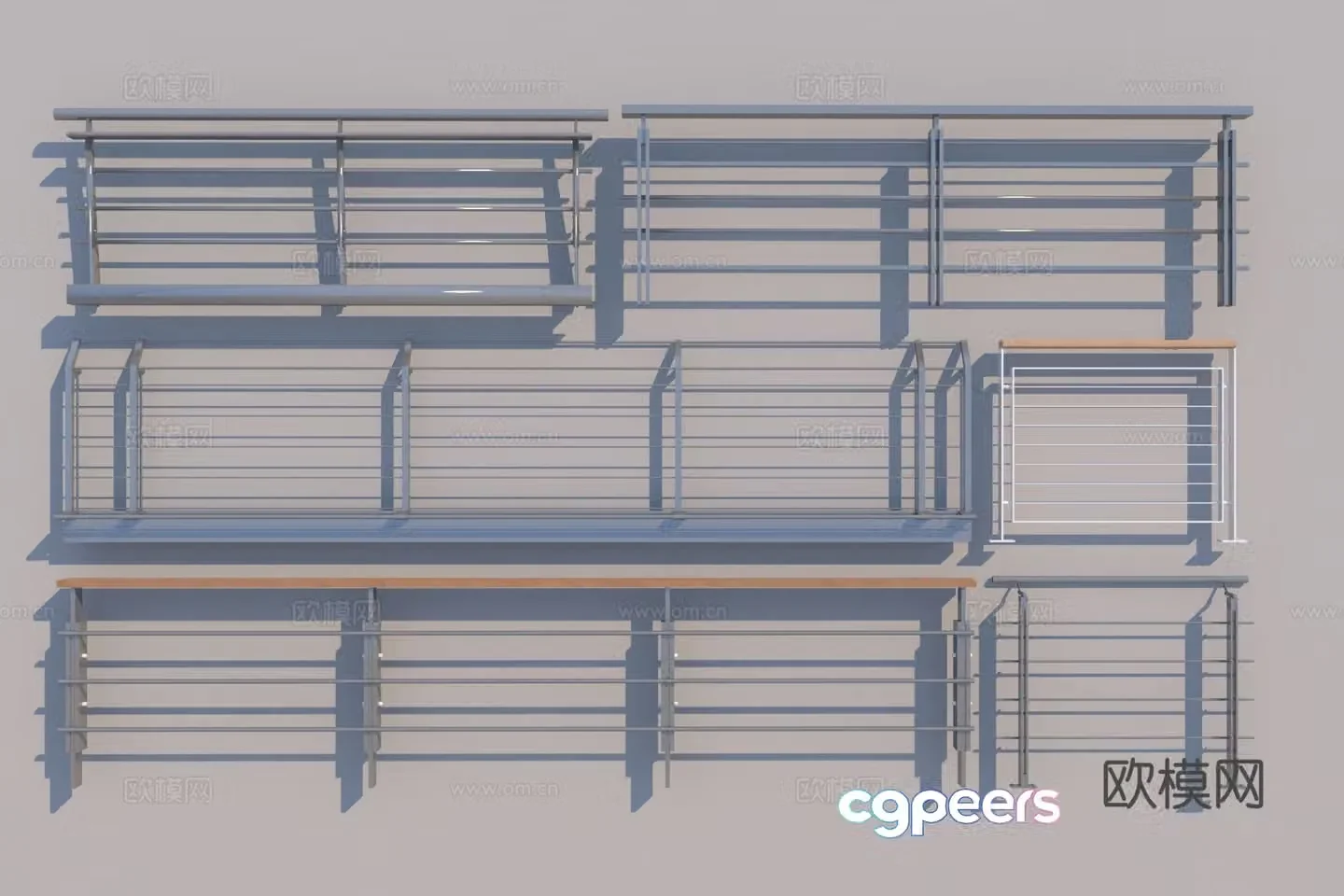 Modern wrought iron railing guardrail 3d model