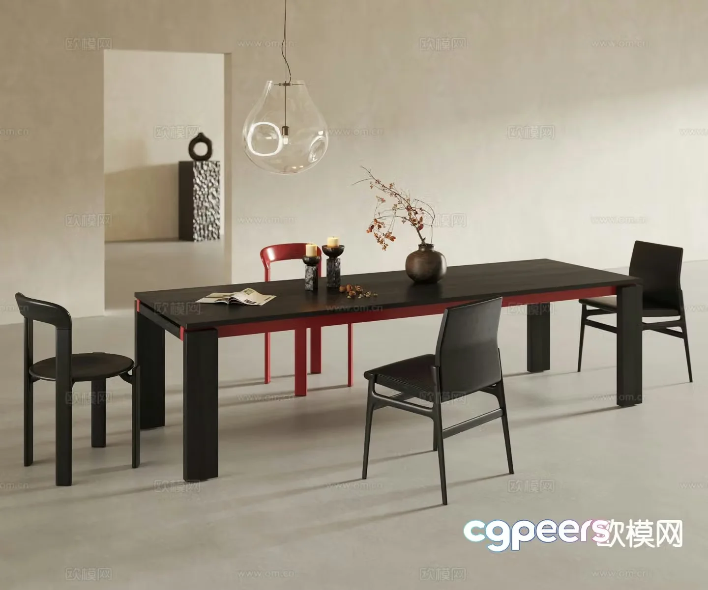 Medium style dining table and chair 3D model