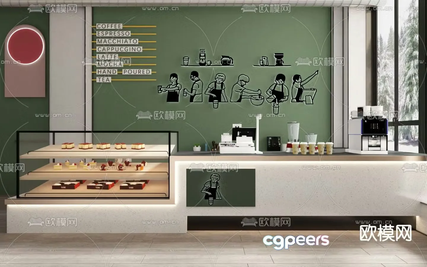 Milk tea shop front desk cashier 3d model