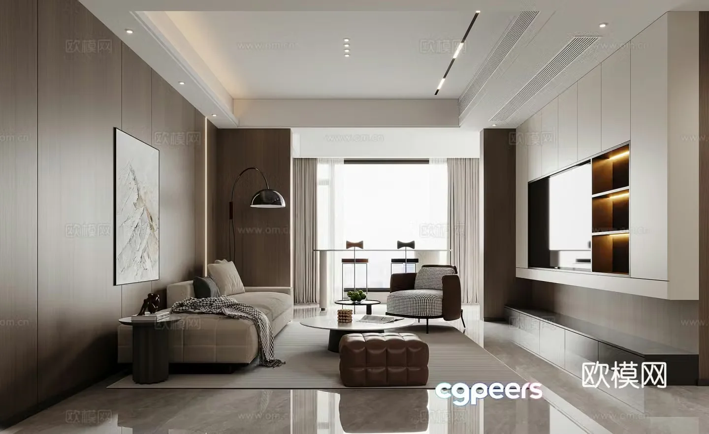 Modern Italian living room sofa coffee table combination 3D model