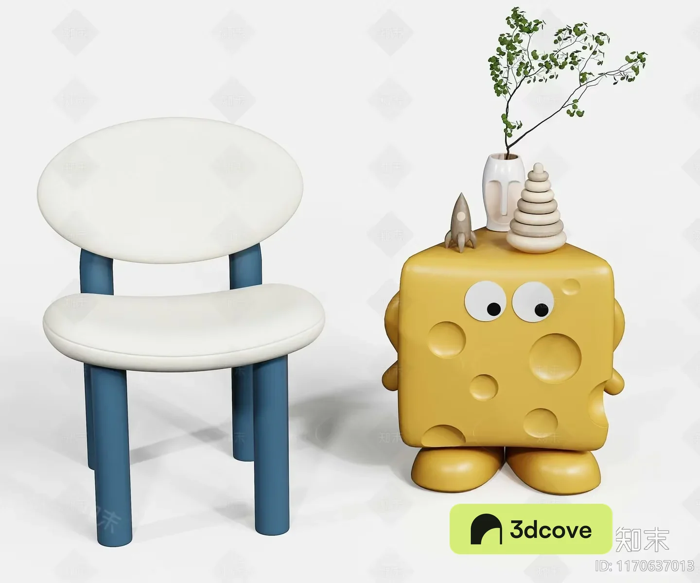 A Cartoon Cheese Character Sitting Next To A Chair