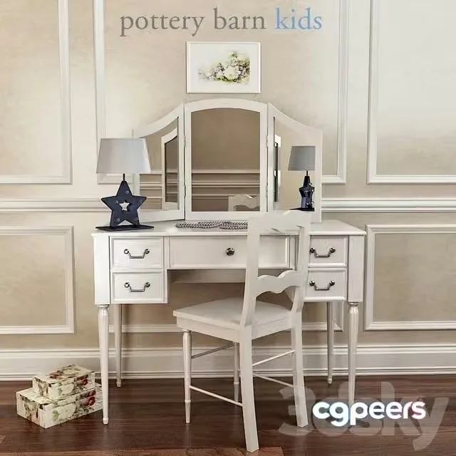3ds Max Free – Pottery Barn, Blythe Desk And Mirror Vanity Hutch