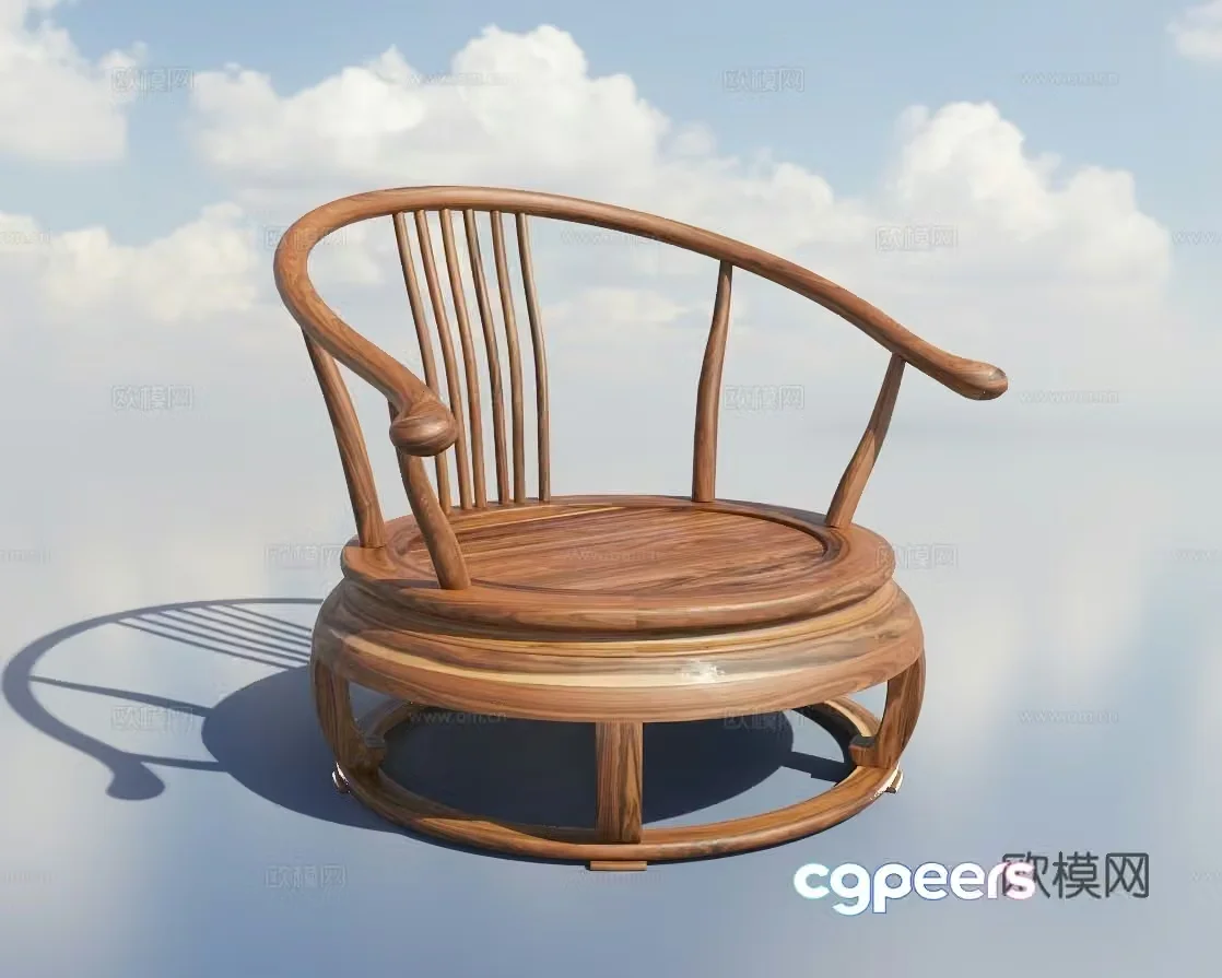 New Chinese style armchair round stool walnut chair solid wood chair 3D model