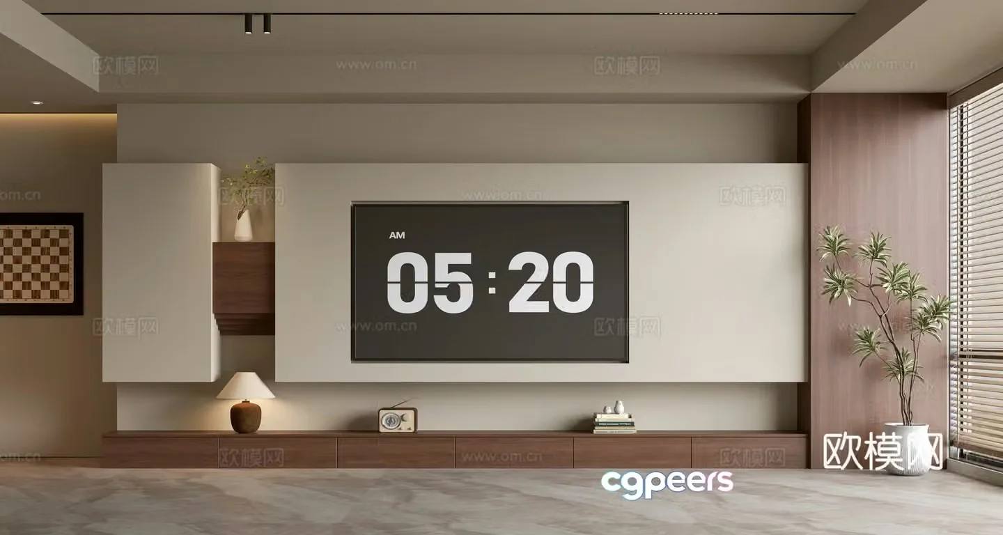 Middle-aged TV background wall 3d model