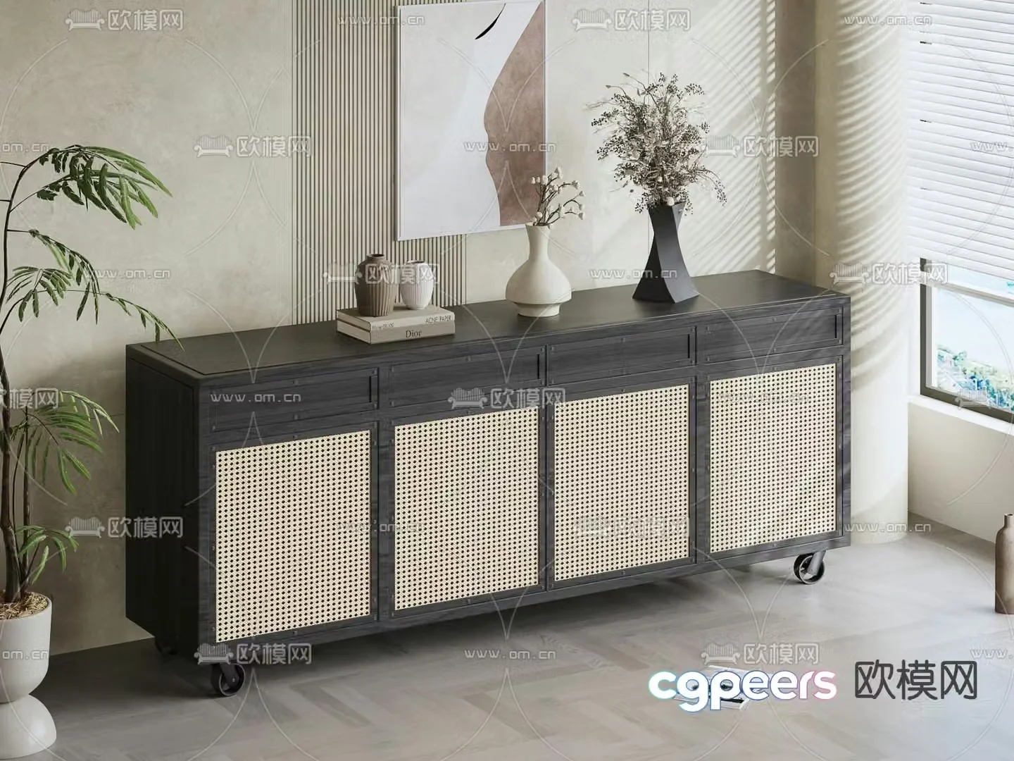 Middle-aged style end view cabinet porch cabinet side cabinet 3D model