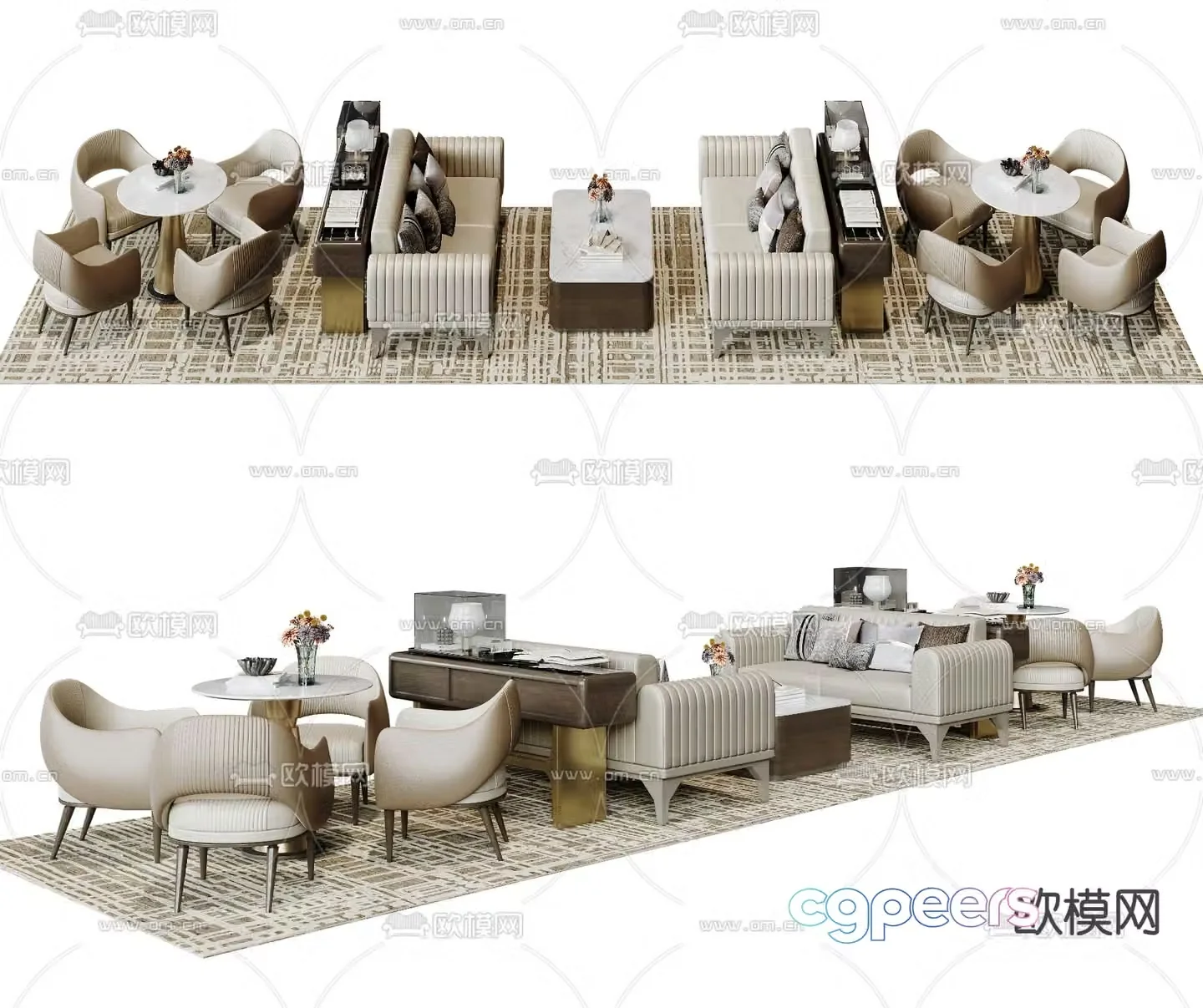 Card seat sofa negotiation table and chairs reception sofa leisure table and chairs 3D model