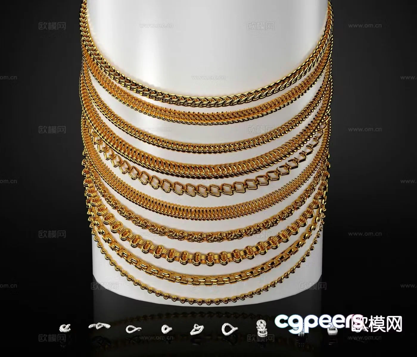 Modern jewelry necklace bracelet chain gold necklace 3d model